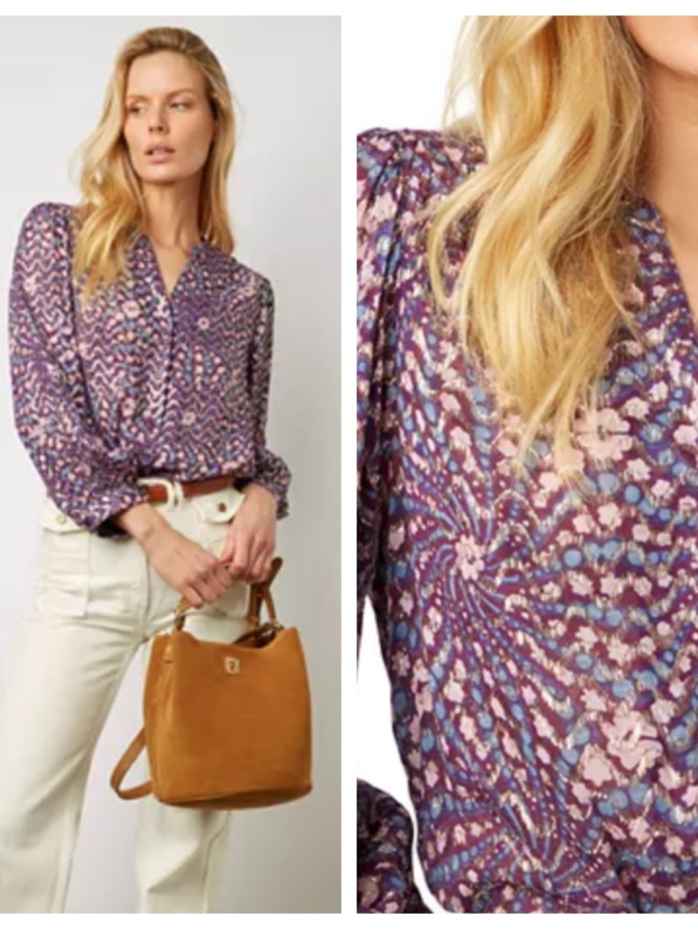 GERARD DAREL Akris Metallic Print Blouse - Picture 1 of 12
